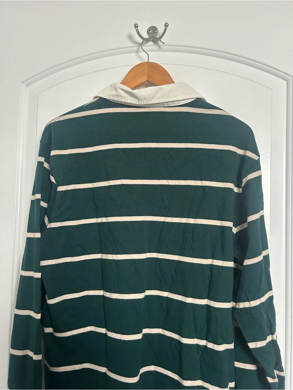 J. Crew Striped Rugby 100% Cotton Polo Green Size M preppy nautical retro 90s